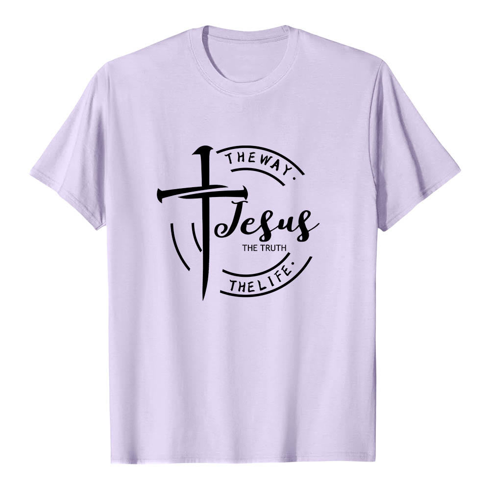 Christianartworkshop Brush Stroke Cross Circular Frame Jesus The Way The Truth The Life Premium Short Sleeve T-Shirt - Purple - 2XL - image 12