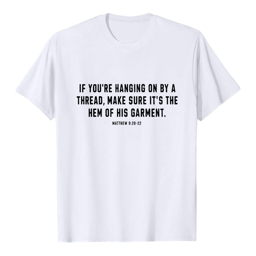 Christianartworkshop If You're Hanging On By A Thread Matthew 9:22 Front Shepherd & Sheep Drawing Back Premium Short Sleeve T-Shirt - image 4