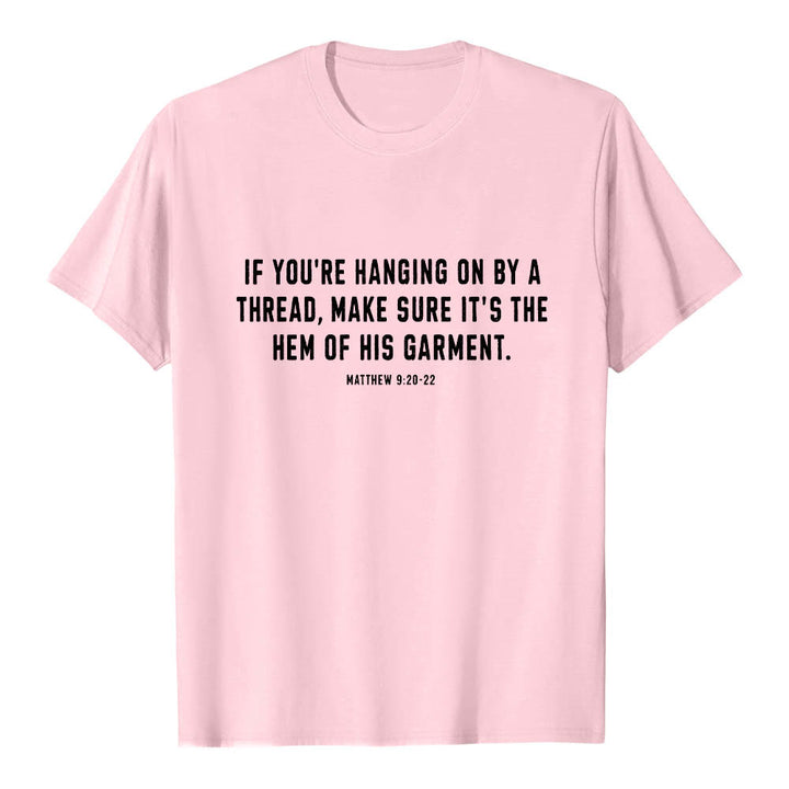 Christianartworkshop If You're Hanging On By A Thread Matthew 9:22 Front Shepherd & Sheep Drawing Back Premium Short Sleeve T-Shirt - image 25
