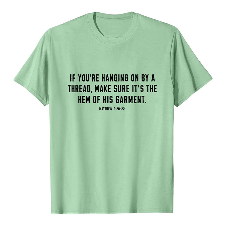 Christianartworkshop If You're Hanging On By A Thread Matthew 9:22 Front Shepherd & Sheep Drawing Back Premium Short Sleeve T-Shirt - image 22