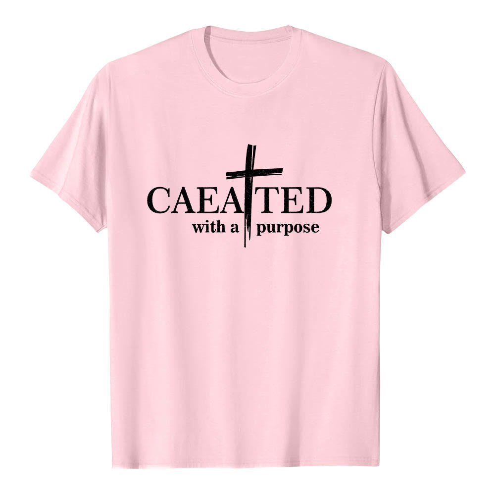 Christianartworkshop Created With A Purpose Brush Stroke Cross Split Main Word Premium Short Sleeve T-Shirt - Pink - 2XL - image 24
