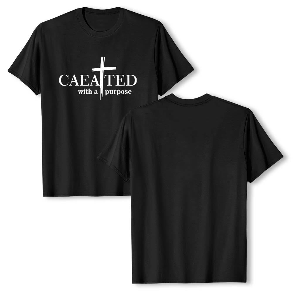 Christianartworkshop Created With A Purpose Brush Stroke Cross Split Main Word Premium Short Sleeve T-Shirt - image 1