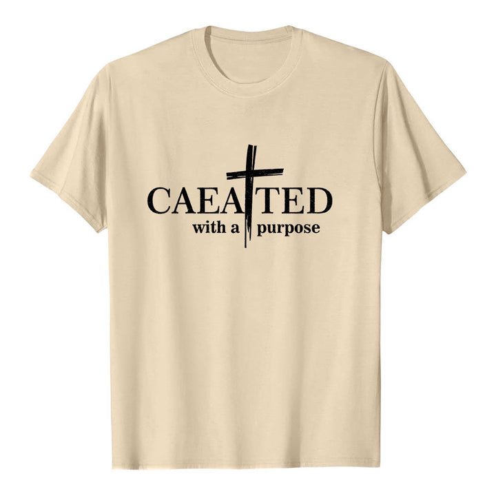 Christianartworkshop Created With A Purpose Brush Stroke Cross Split Main Word Premium Short Sleeve T-Shirt - Beige - 2XL - image 18