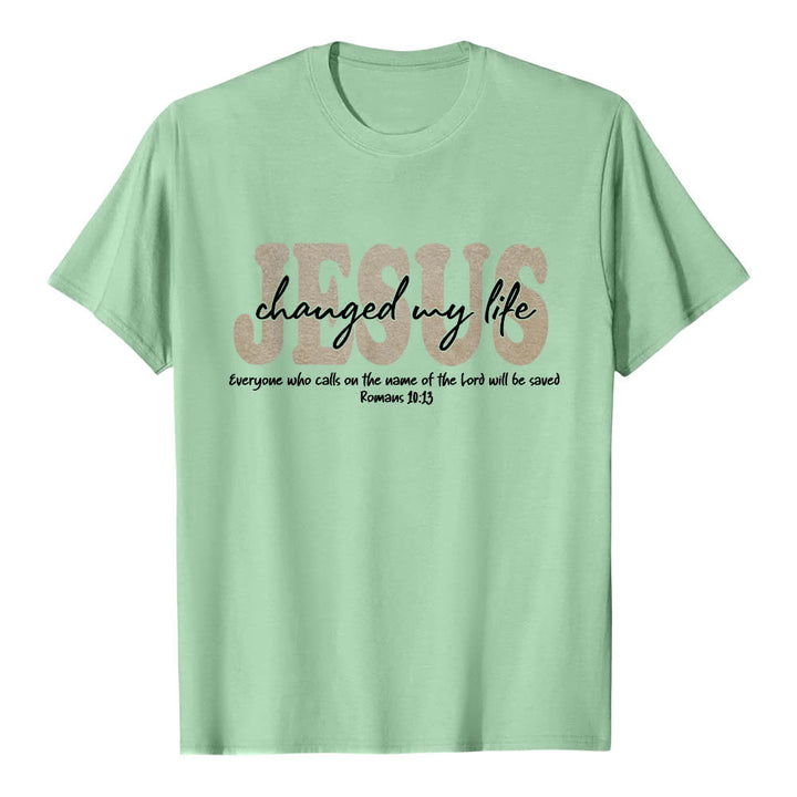 Christianartworkshop JESUS Overlay Cursive Changed My Life Romans 10:13 Triple Layer Text Premium Short Sleeve T-Shirt - Light Green - 2XL - image 21