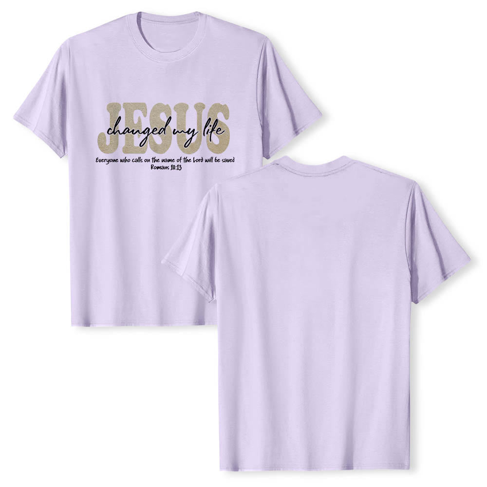 Christianartworkshop JESUS Overlay Cursive Changed My Life Romans 10:13 Triple Layer Text Premium Short Sleeve T-Shirt - image 13