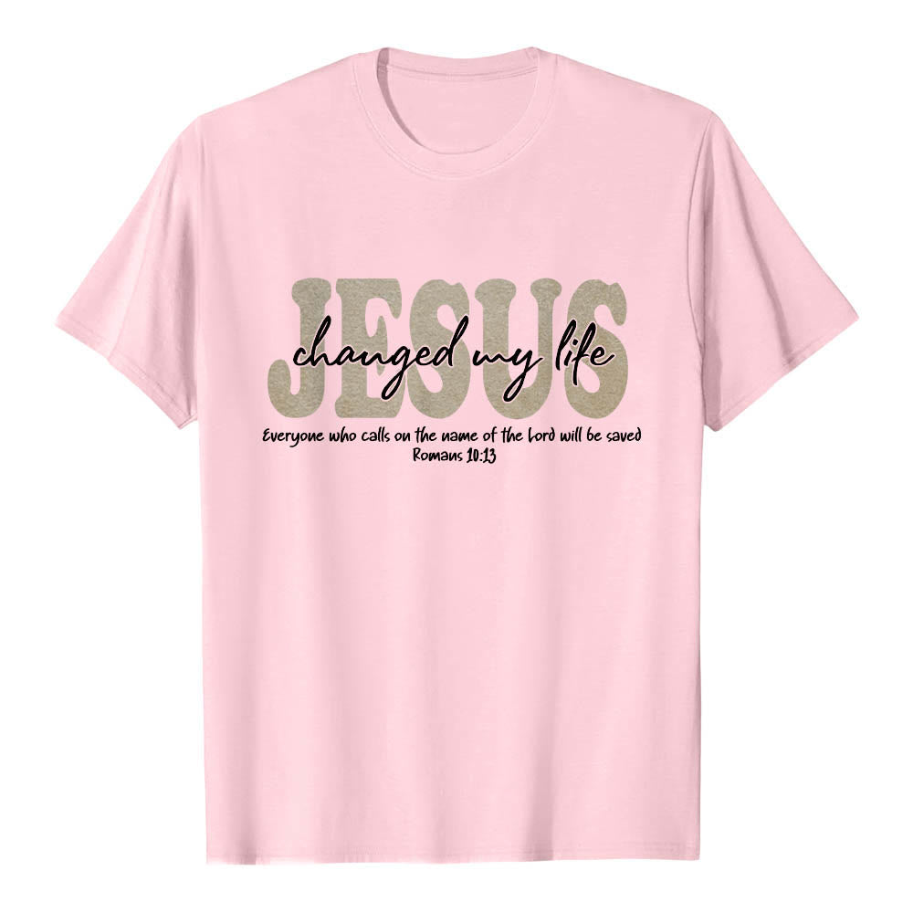 Christianartworkshop JESUS Overlay Cursive Changed My Life Romans 10:13 Triple Layer Text Premium Short Sleeve T-Shirt - Pink - 2XL - image 24