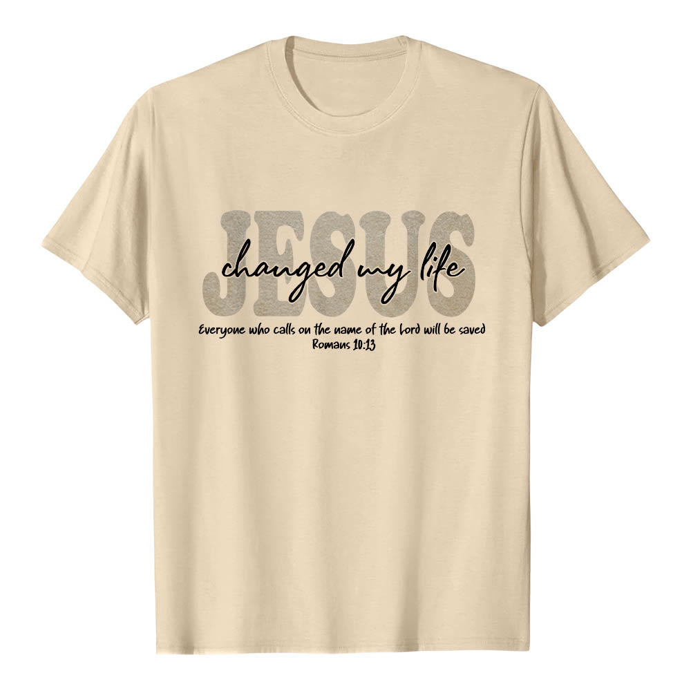 Christianartworkshop JESUS Overlay Cursive Changed My Life Romans 10:13 Triple Layer Text Premium Short Sleeve T-Shirt - image 19