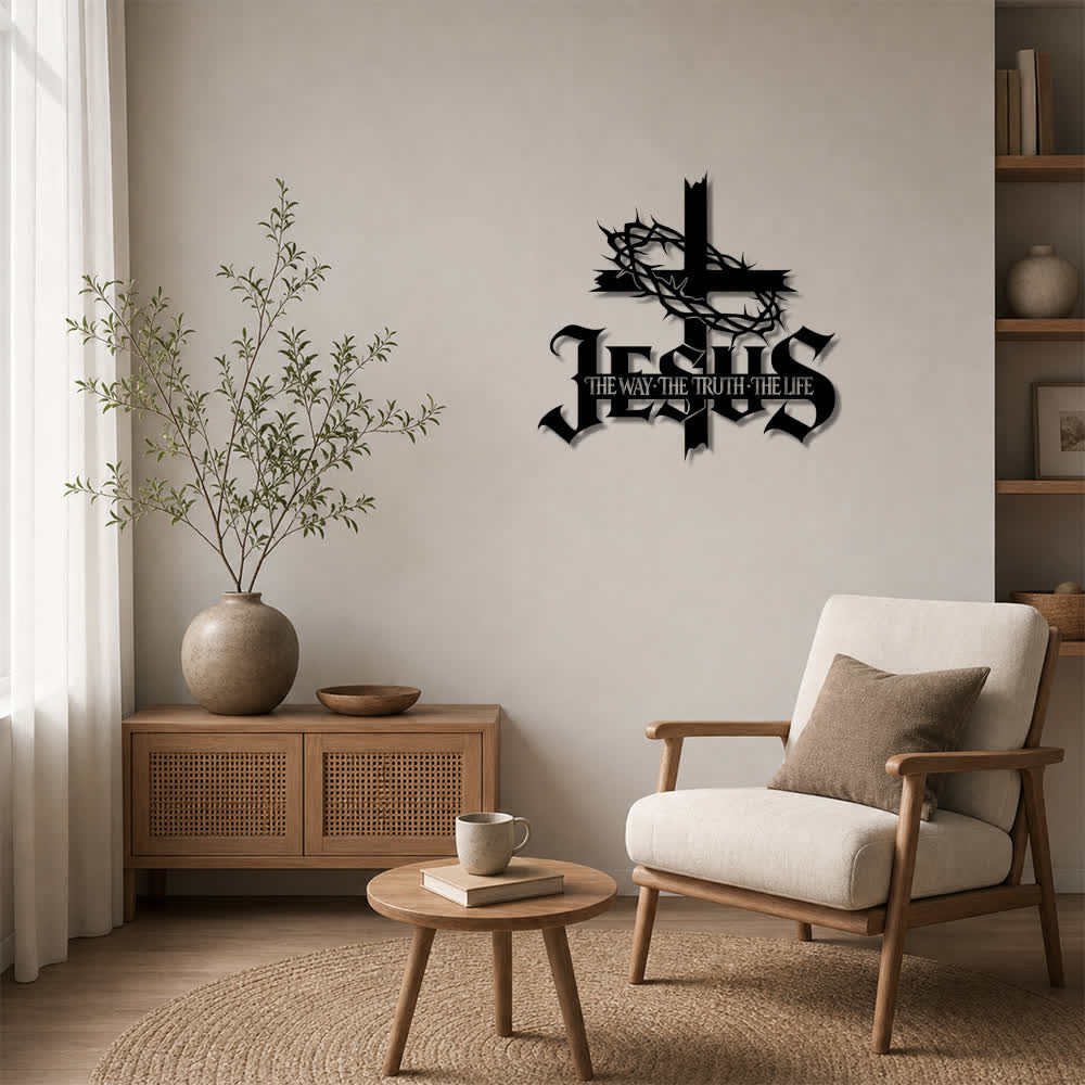 Christianartworkshop Thorn Crown Cross Jesus Scripture Metal Wall Decor: Symbol of Eternal Divine Truth - image 1