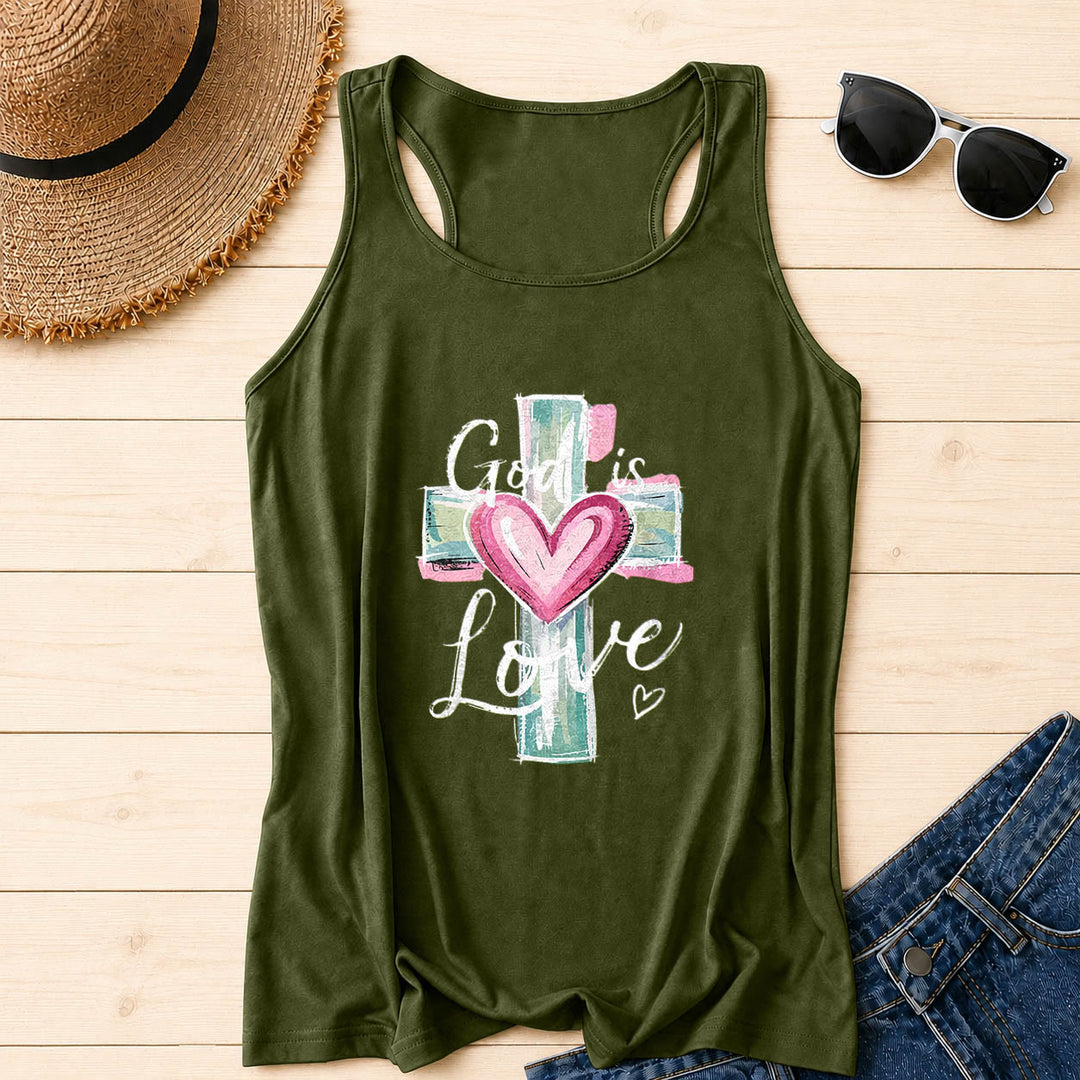 Christianartworkshop God Is Love Watercolor Cross&Heart Hand Drawn Cursive Text Racerback Tank Top - Army Green - 2XL - image 12