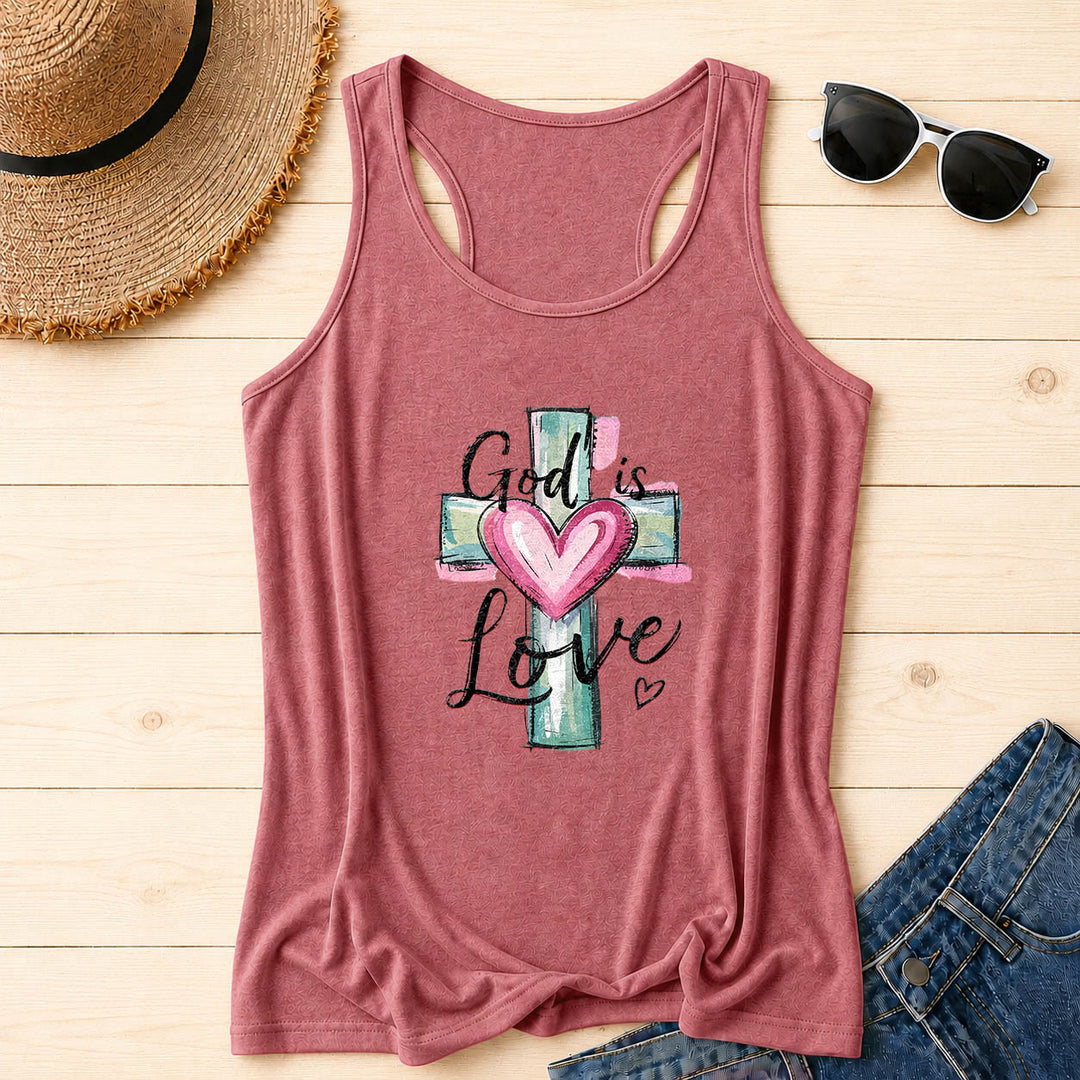 Christianartworkshop God Is Love Watercolor Cross&Heart Hand Drawn Cursive Text Racerback Tank Top - Pink - 2XL - image 18