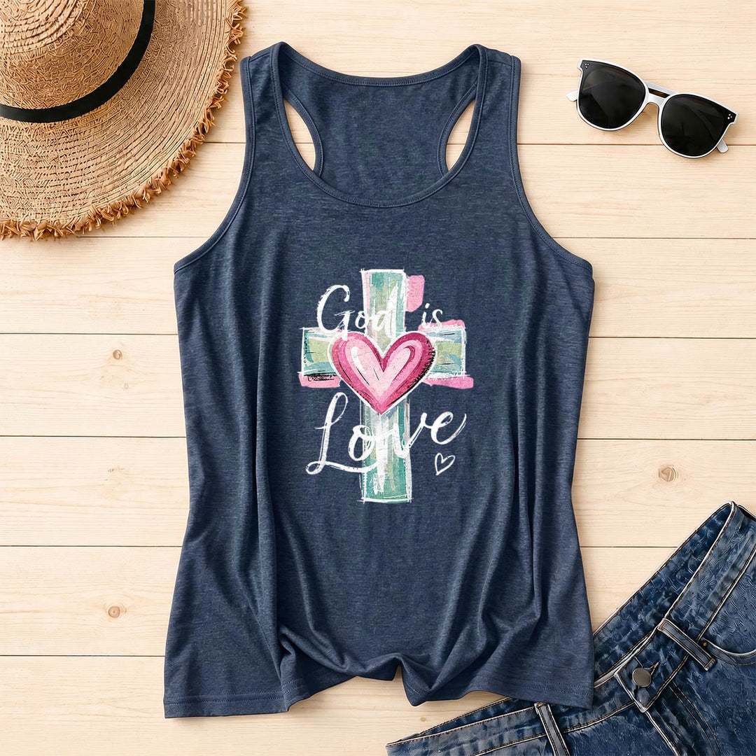 Christianartworkshop God Is Love Watercolor Cross&Heart Hand Drawn Cursive Text Racerback Tank Top - Navy Blue - 2XL - image 14