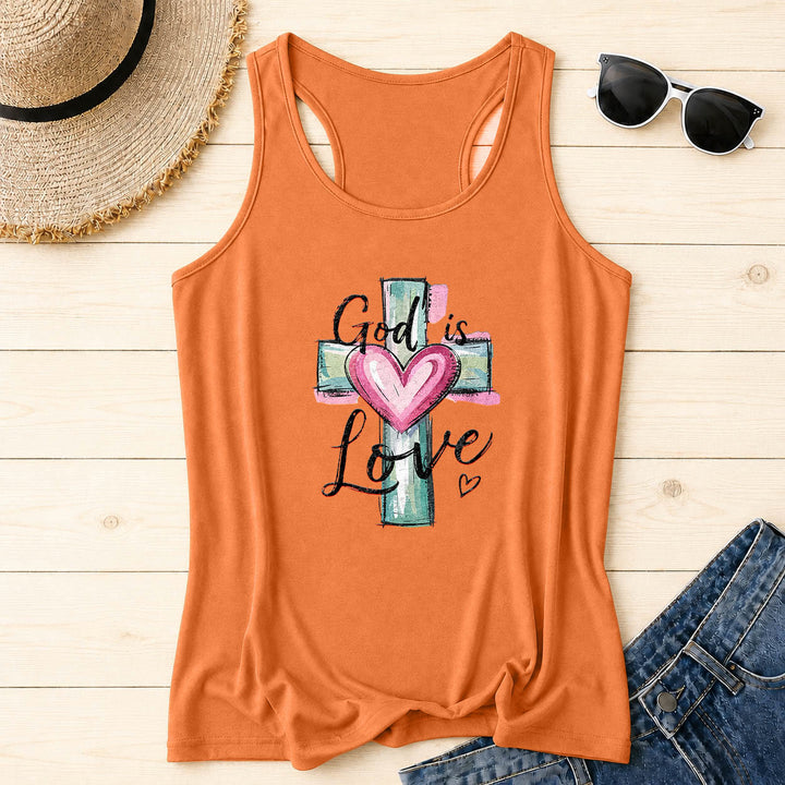 Christianartworkshop God Is Love Watercolor Cross&Heart Hand Drawn Cursive Text Racerback Tank Top - Orange - 2XL - image 10