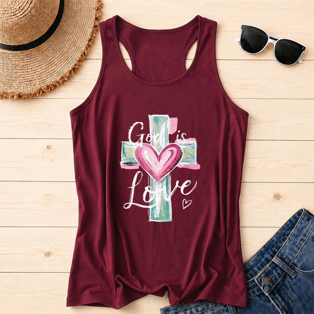 Christianartworkshop God Is Love Watercolor Cross&Heart Hand Drawn Cursive Text Racerback Tank Top - Wine - 2XL - image 6