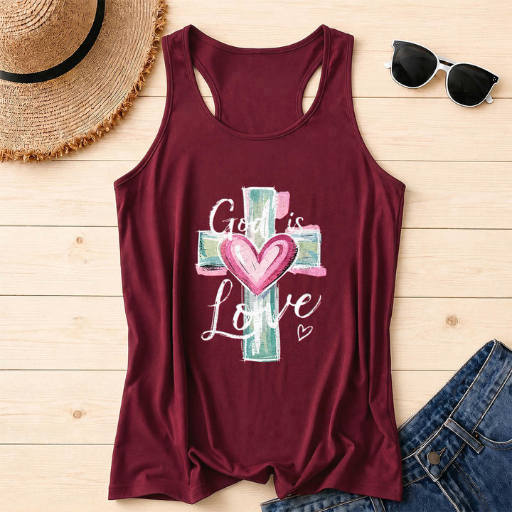 Christianartworkshop God Is Love Watercolor Cross&Heart Hand Drawn Cursive Text Racerback Tank Top - Wine - 2XL - image 6