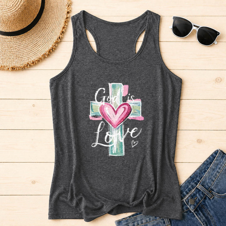 Christianartworkshop God Is Love Watercolor Cross&Heart Hand Drawn Cursive Text Racerback Tank Top - Grey - 2XL - image 8