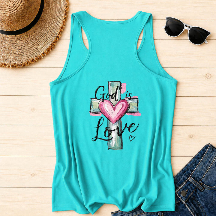 Christianartworkshop God Is Love Watercolor Cross&Heart Hand Drawn Cursive Text Racerback Tank Top - Mint - 2XL - image 2