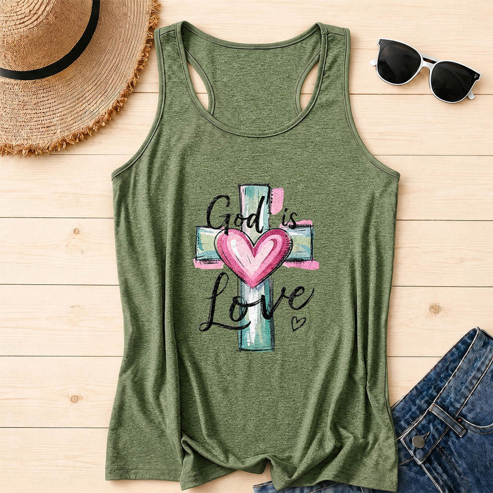 Christianartworkshop God Is Love Watercolor Cross&Heart Hand Drawn Cursive Text Racerback Tank Top - Olive Green - 2XL - image 16