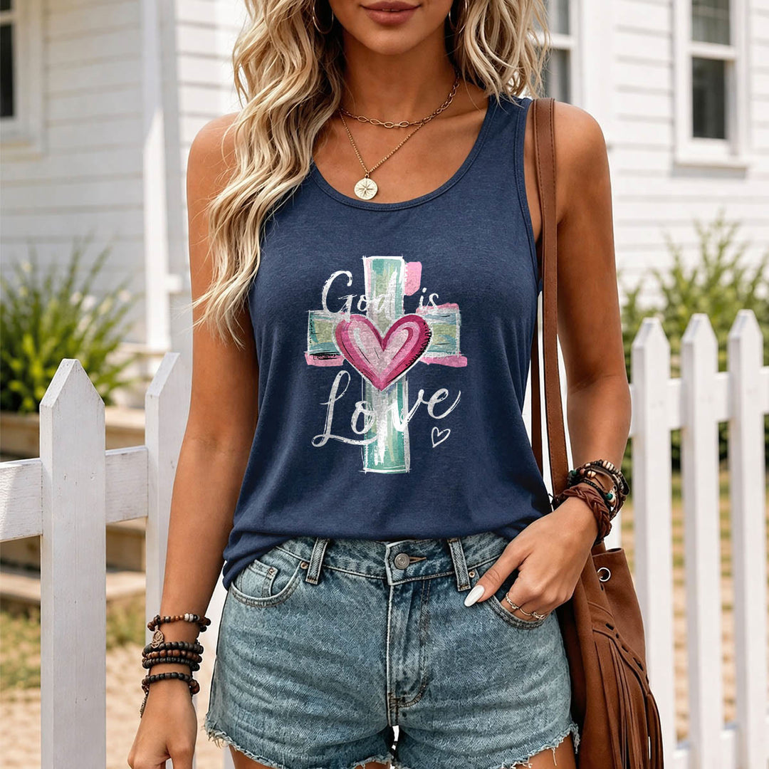 Christianartworkshop God Is Love Watercolor Cross&Heart Hand Drawn Cursive Text Racerback Tank Top - image 15