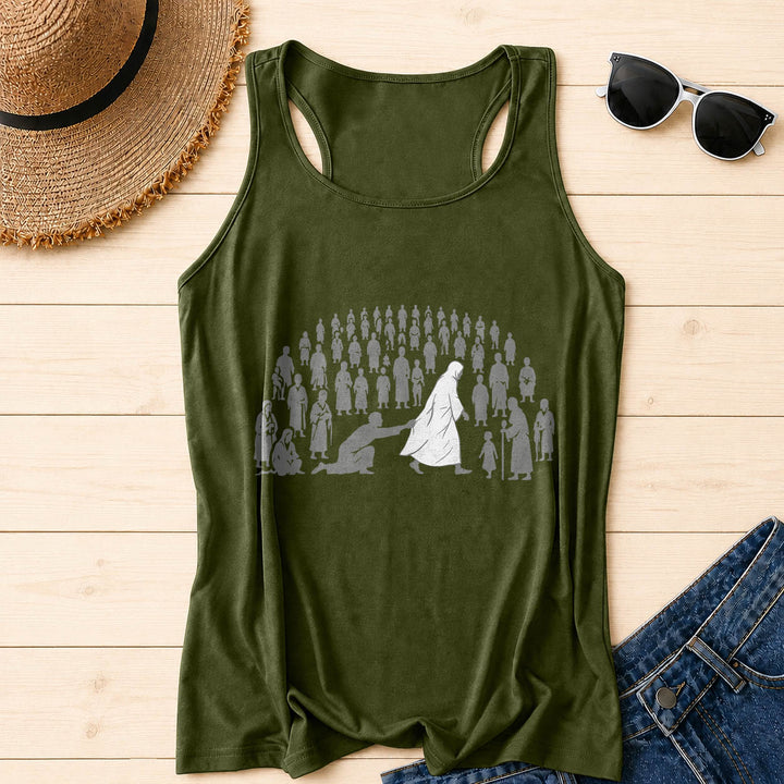 Christianartworkshop By His Wounds We Are Healed Front Print Graphic Racerback Tank Top - Army Green - 2XL - image 12