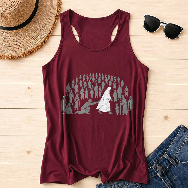 Christianartworkshop By His Wounds We Are Healed Front Print Graphic Racerback Tank Top - Wine - 2XL - image 8