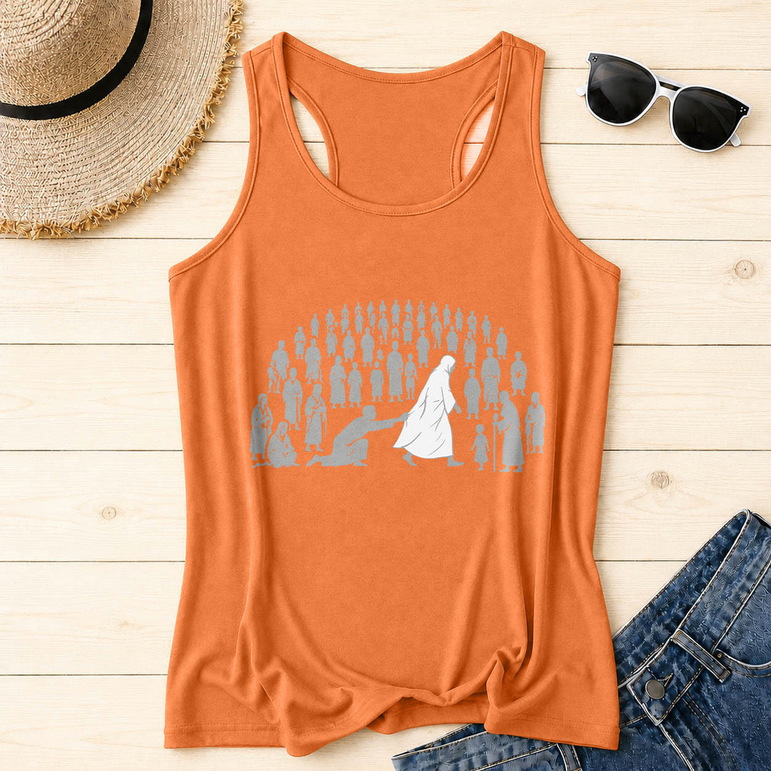 Christianartworkshop By His Wounds We Are Healed Front Print Graphic Racerback Tank Top - Orange - 2XL - image 10
