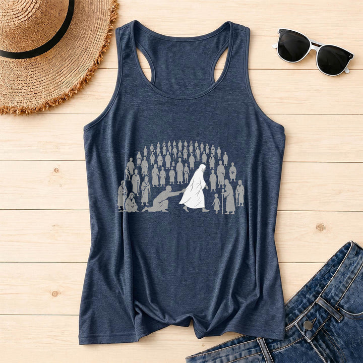 Christianartworkshop By His Wounds We Are Healed Front Print Graphic Racerback Tank Top - Navy Blue - 2XL - image 14