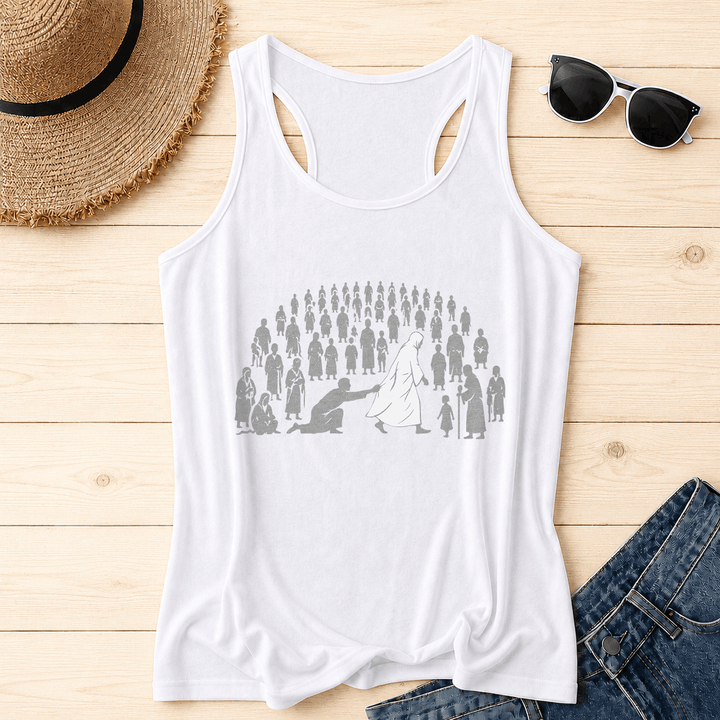 Christianartworkshop By His Wounds We Are Healed Front Print Graphic Racerback Tank Top - White - 2XL - image 4