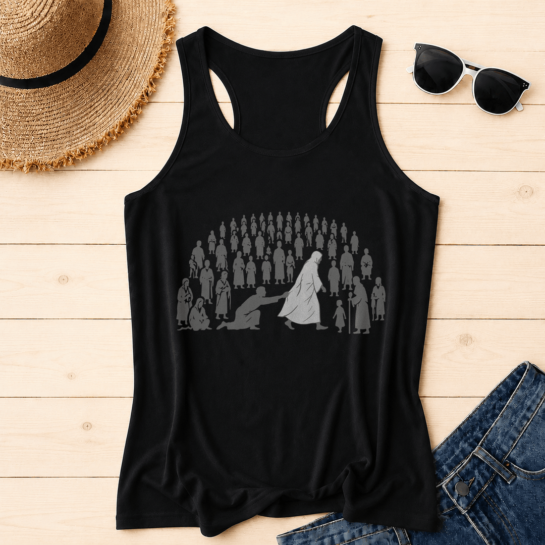 Christianartworkshop By His Wounds We Are Healed Front Print Graphic Racerback Tank Top - Black - 2XL - image 0