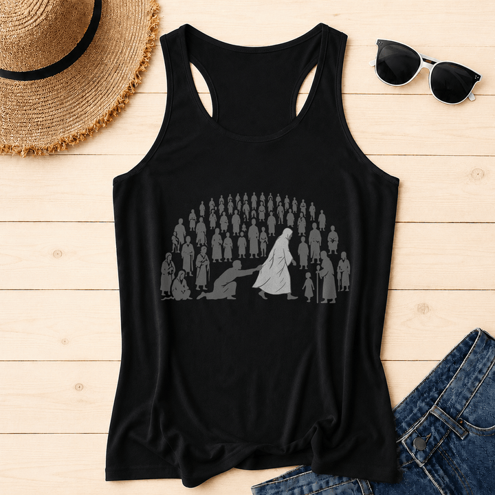 Christianartworkshop By His Wounds We Are Healed Front Print Graphic Racerback Tank Top - Black - 2XL - image 0