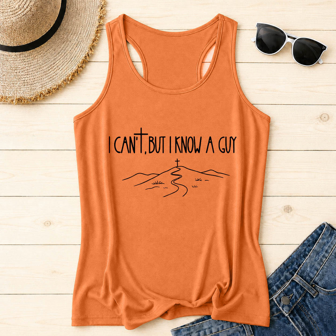 Christianartworkshop I Can't But I Know A Guy Handwritten Font Hill Cross Path Front Print Racerback Tank Top - Orange - 2XL - image 12