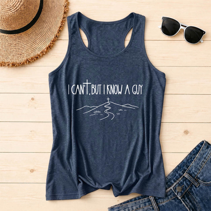 Christianartworkshop I Can't But I Know A Guy Handwritten Font Hill Cross Path Front Print Racerback Tank Top - Navy Blue - 2XL - image 2