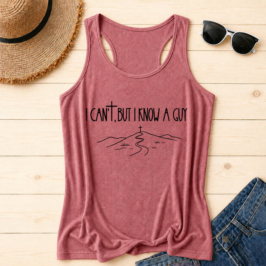 Christianartworkshop I Can't But I Know A Guy Handwritten Font Hill Cross Path Front Print Racerback Tank Top - Pink - 2XL - image 18