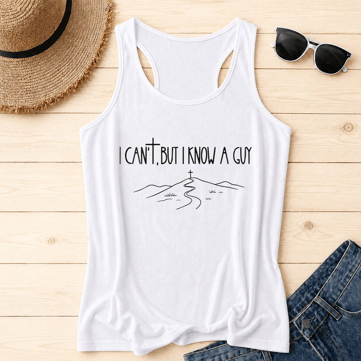 Christianartworkshop I Can't But I Know A Guy Handwritten Font Hill Cross Path Front Print Racerback Tank Top - White - 2XL - image 6