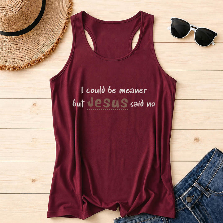 Christianartworkshop I Could Be Meaner But Jesus Said No Contrast Front Print Racerback Tank Top - Wine - 2XL - image 4