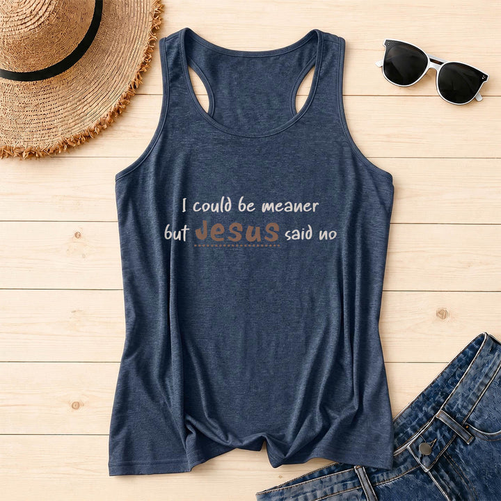 Christianartworkshop I Could Be Meaner But Jesus Said No Contrast Front Print Racerback Tank Top - Navy Blue - 2XL - image 10