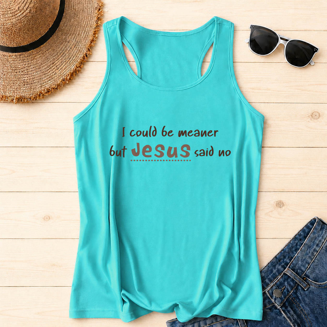 Christianartworkshop I Could Be Meaner But Jesus Said No Contrast Front Print Racerback Tank Top - Mint - 2XL - image 14