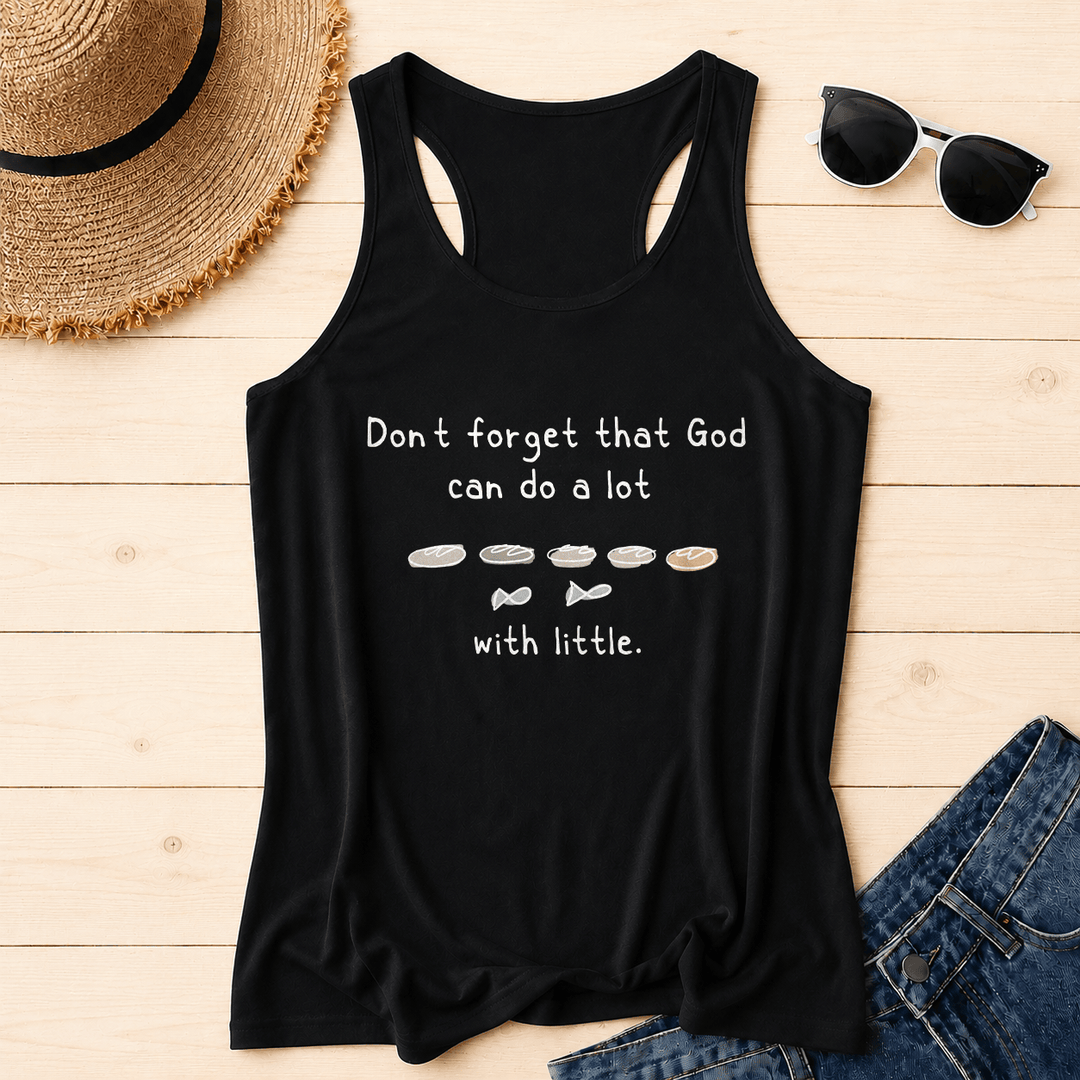 Christianartworkshop Don't Forget That God Can Do A Lot With Little Five Loaves Two Fish Line Sketch Graphic Racerback Tank Top - Black - 2XL - image 10