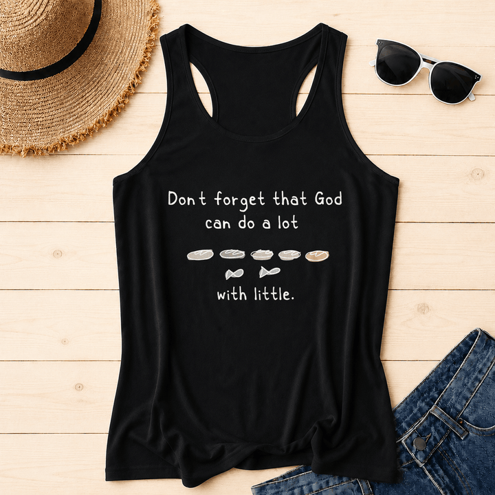 Christianartworkshop Don't Forget That God Can Do A Lot With Little Five Loaves Two Fish Line Sketch Graphic Racerback Tank Top - Black - 2XL - image 10