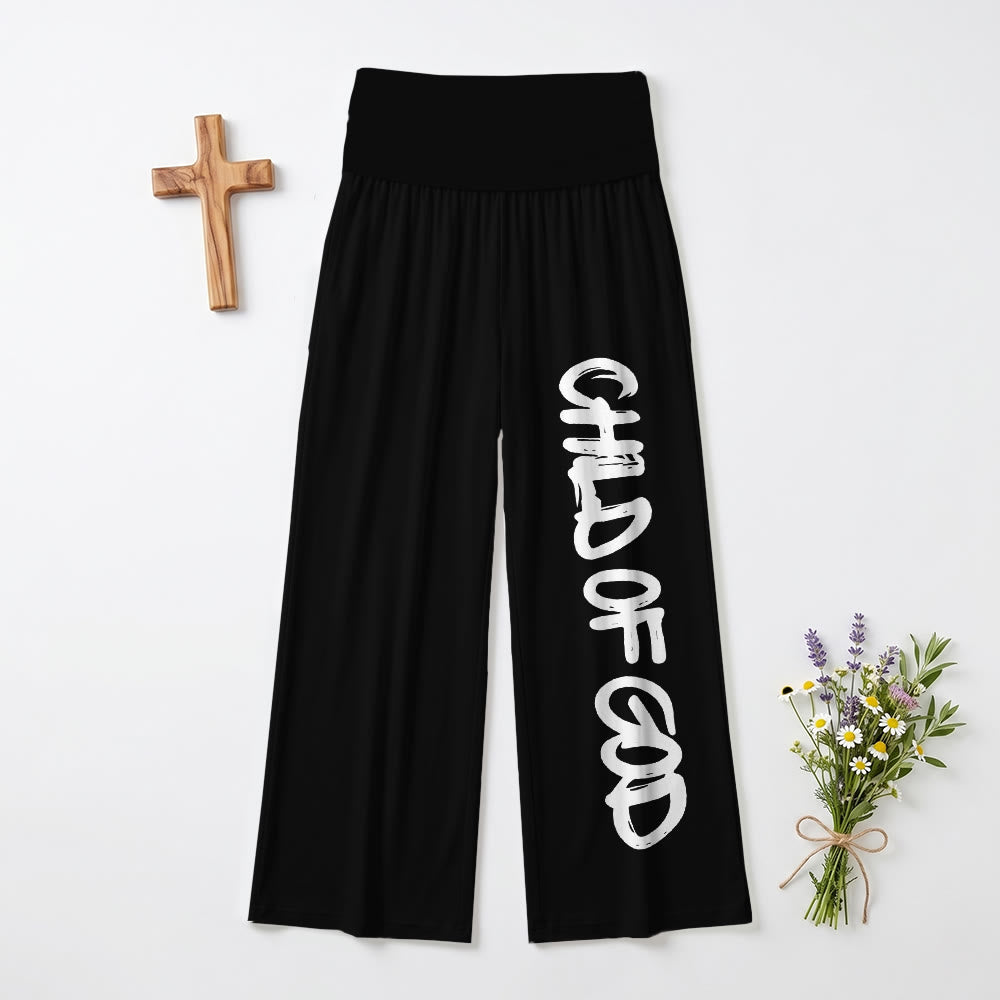 Christianartworkshop Vertical Brush Stroke Child Of God Hand Lettering Fold Over High Waist Wide Leg Pants - Black - US22,UK/AU26,EU54(6XL) - image 3