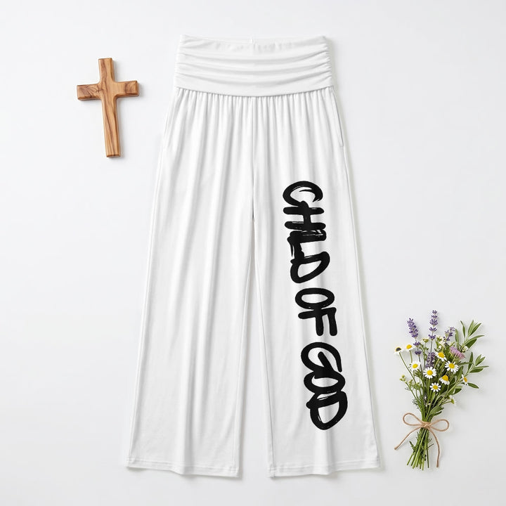 Christianartworkshop Vertical Brush Stroke Child Of God Hand Lettering Fold Over High Waist Wide Leg Pants - White - US22,UK/AU26,EU54(6XL) - image 6