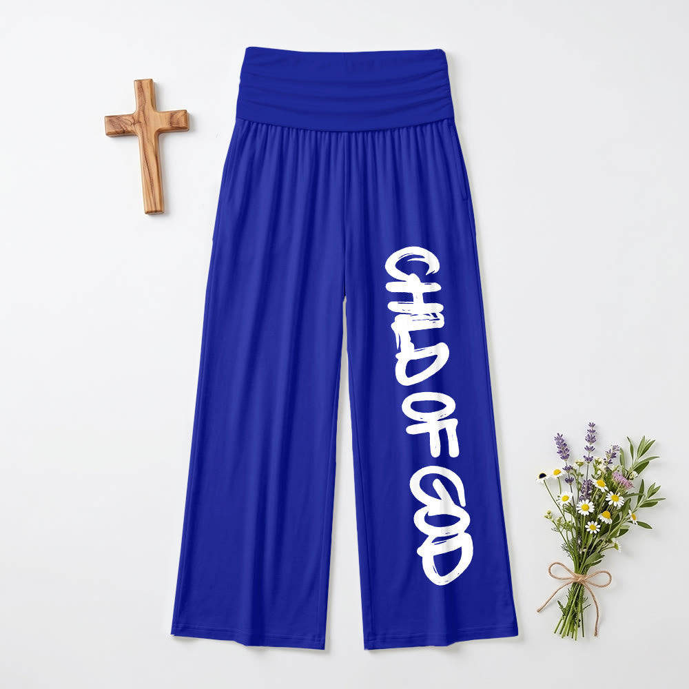 Christianartworkshop Vertical Brush Stroke Child Of God Hand Lettering Fold Over High Waist Wide Leg Pants - Blue - US22,UK/AU26,EU54(6XL) - image 0