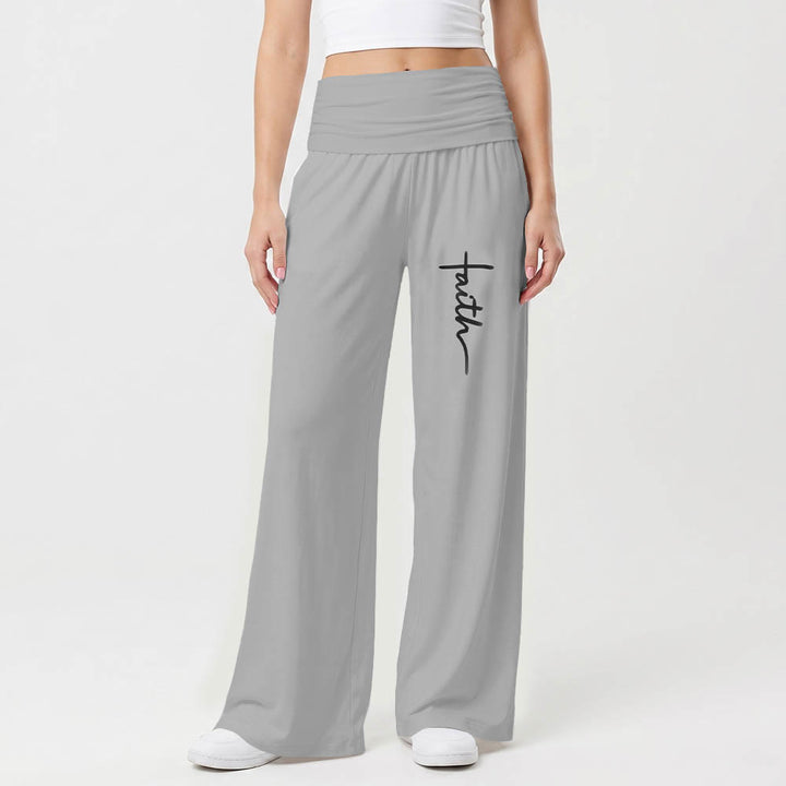 Christianartworkshop Vertical Cursive Faith Handwriting Print Fold Over High Waist Wide Leg Pants - image 7