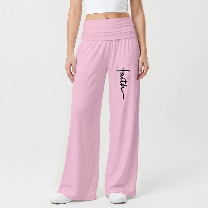 Christianartworkshop Vertical Cursive Faith Handwriting Print Fold Over High Waist Wide Leg Pants - image 10