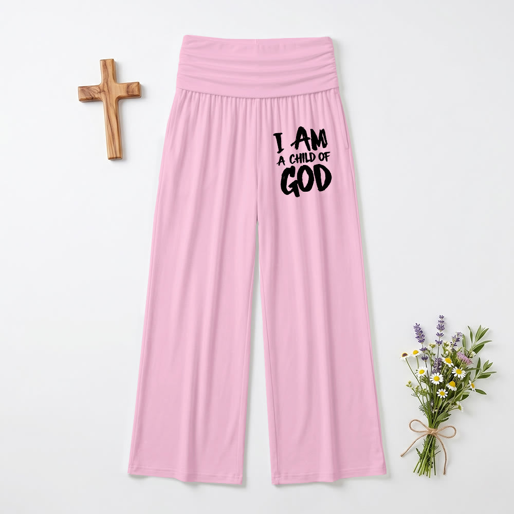 Christianartworkshop I Am A Child Of God Rough Brush Block Letter Front Thigh Print Wide Leg Pants - Pink - US22,UK/AU26,EU54(6XL) - image 0