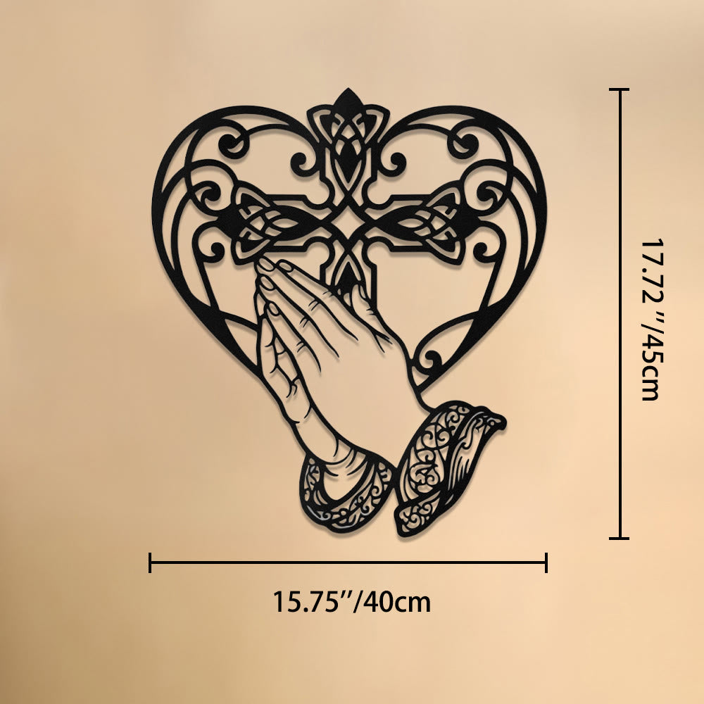 Christianartworkshop Scroll Heart Frame Praying Hands Cross Metal Wall Decor: Timeless Emblem of Sacred Redemptive Grace - 15.75''*17.72''*0.04''/40cm*45cm*0.1cm - image 8