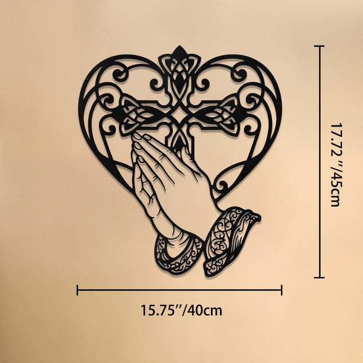 Christianartworkshop Scroll Heart Frame Praying Hands Cross Metal Wall Decor: Timeless Emblem of Sacred Redemptive Grace - 15.75''*17.72''*0.04''/40cm*45cm*0.1cm - image 8