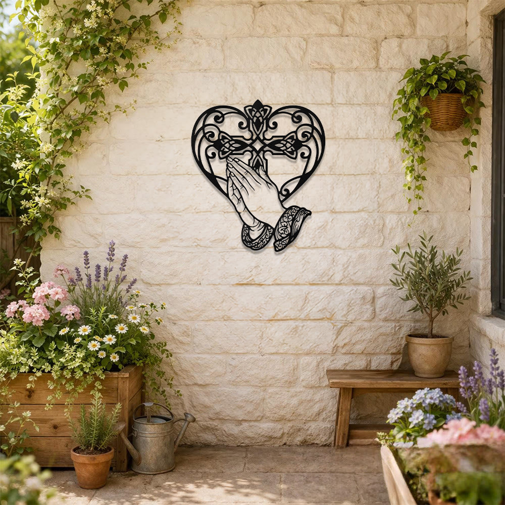 Christianartworkshop Scroll Heart Frame Praying Hands Cross Metal Wall Decor: Timeless Emblem of Sacred Redemptive Grace - image 3