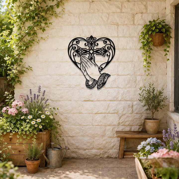 Christianartworkshop Scroll Heart Frame Praying Hands Cross Metal Wall Decor: Timeless Emblem of Sacred Redemptive Grace - image 3