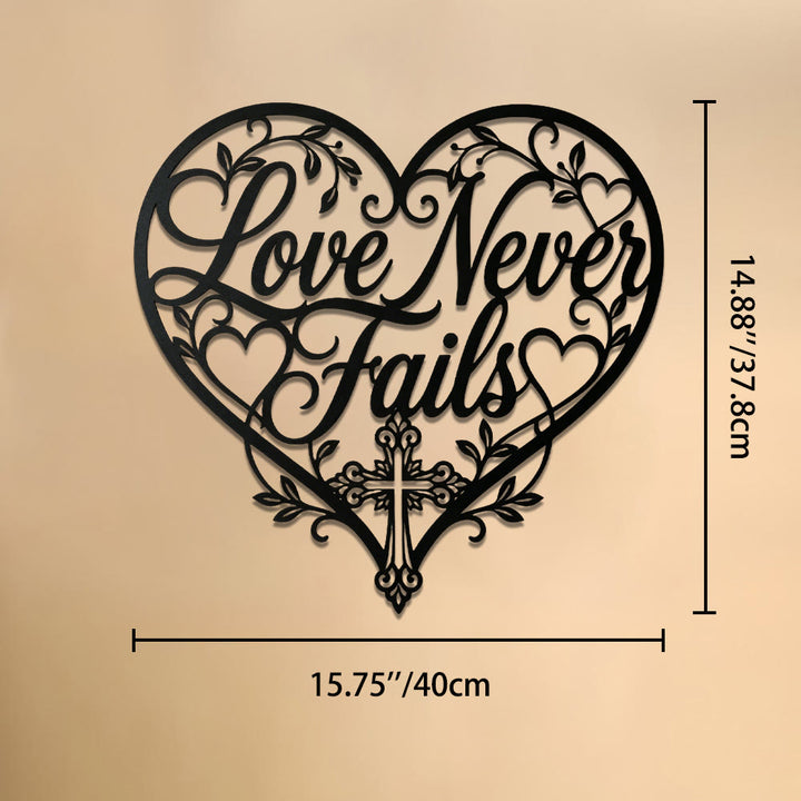 Christianartworkshop Floral Heart Cursive Love Never Fails Cross Metal Wall Decor: Timeless Emblem of Sacred Redemptive Grace - 15.75''*14.88''*0.04''/40cm*37.8cm*0.1cm - image 7