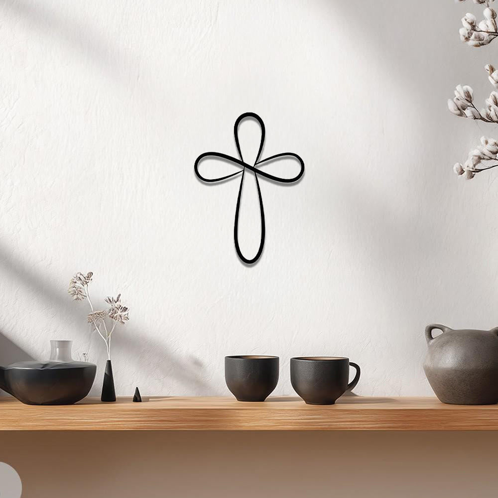 Christianartworkshop Minimalist Infinity Loop Single Line Cross Metal Wall Decor: Timeless Emblem of Sacred Redemptive Grace - image 5